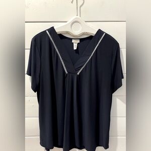 Navy V-neck Top – Moci by Purple Rain – Size 3X